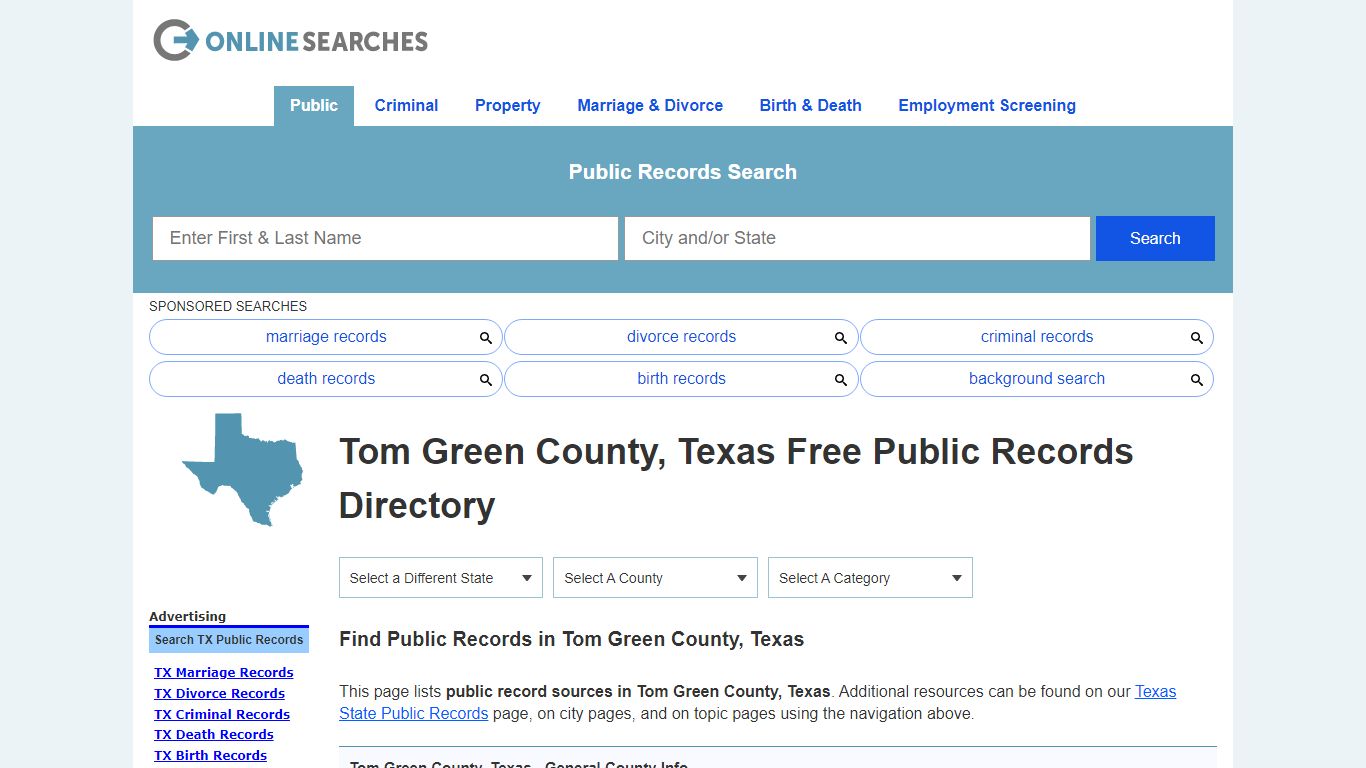 Tom Green County, Texas Public Records Directory