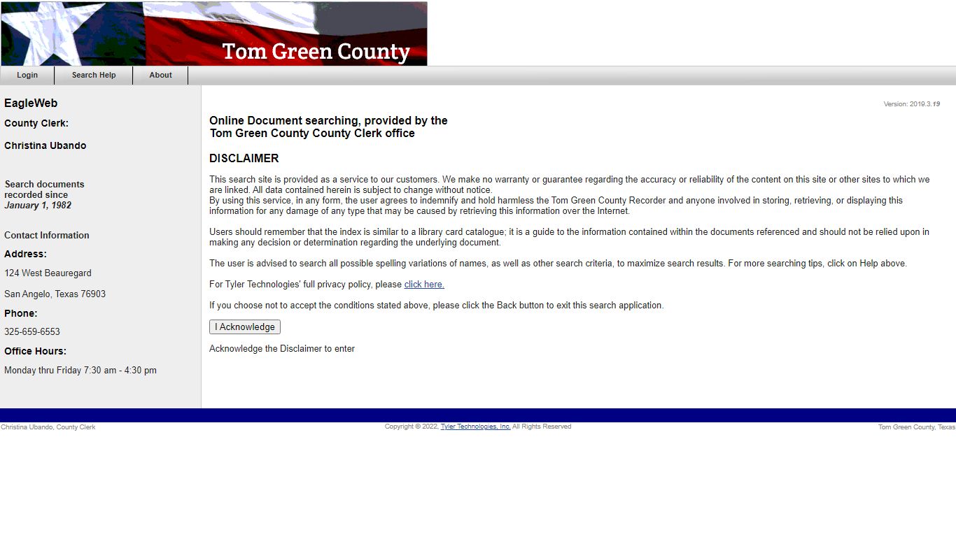 Tom Green County - Disclaimer